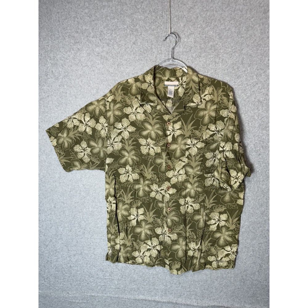 Breakwater Shirt Mens Medium Green Floral Hawaiian Button Up Camp Casual Summer